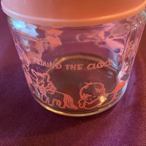Vintage "Round The Clock With Baby" Glass Jars with Lids - Picture 3 of 8